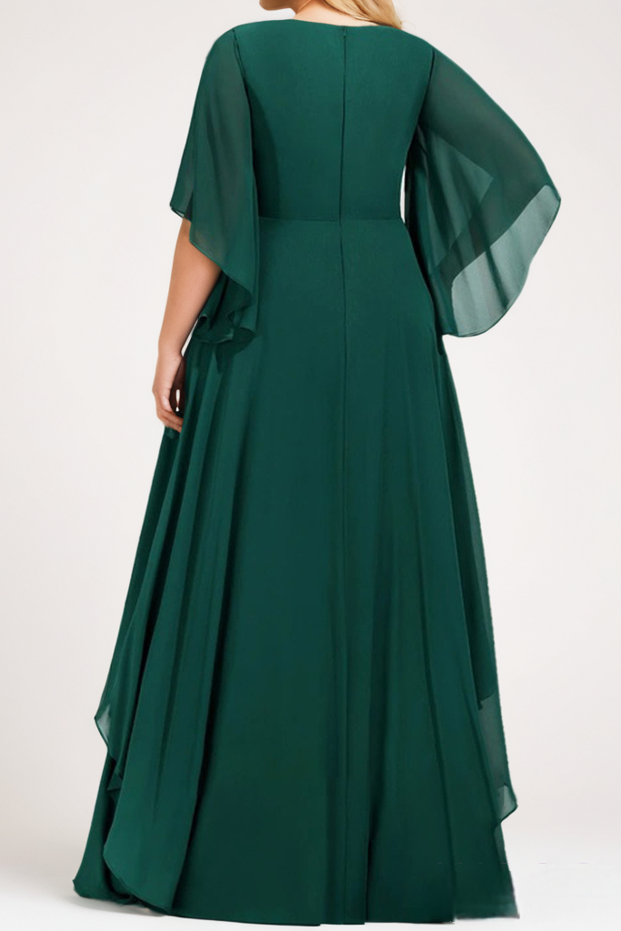Plus Size Formal Chiffon Short Sleeve Maxi Dress - back view