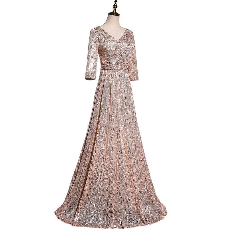 Plus Size Gold Mid Sleeve Evening Dress– Hello Curve