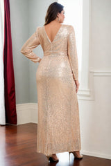 Remi Plus Size Gold Wrap Long Sleeve Maxi Dress