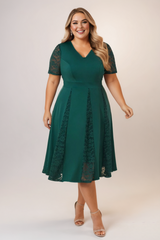 Plus Size Green Fit and Flare Dress