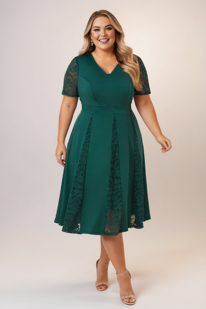 Plus Size Green Fit and Flare Dress