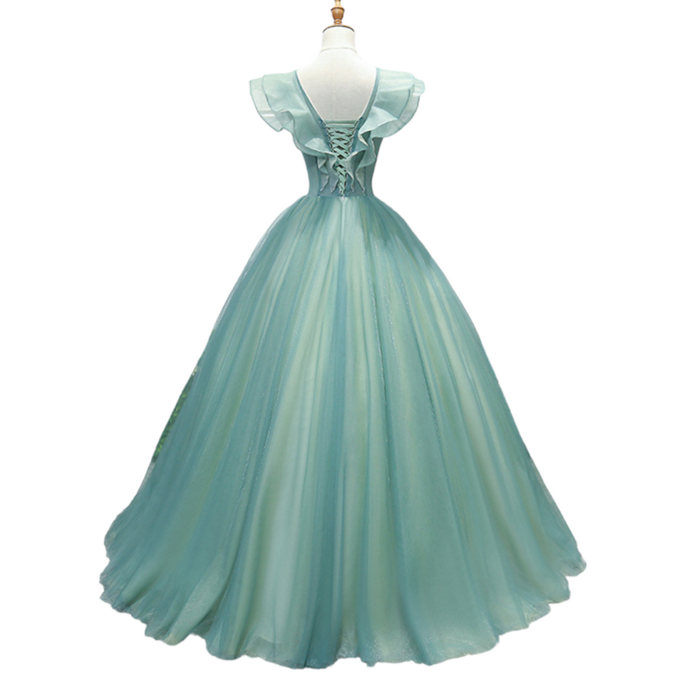 Plus Size Green Floral Applique Gown