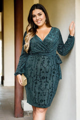 Plus Size Green Wrap Bodycon Short Dress