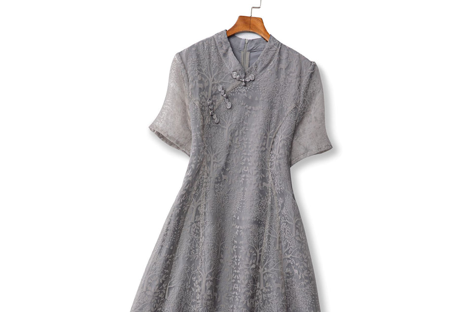 Phoebe Plus Size Grey Qipao Dress