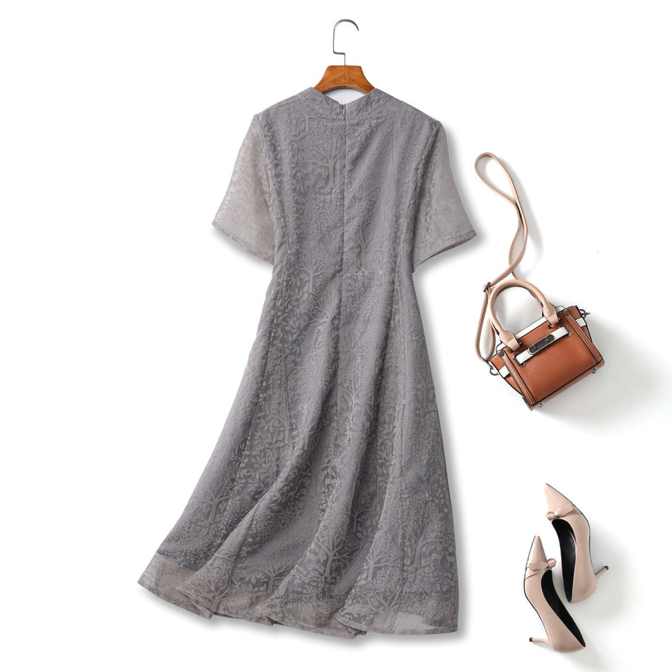 Plus Size Grey Qipao Dress - back view