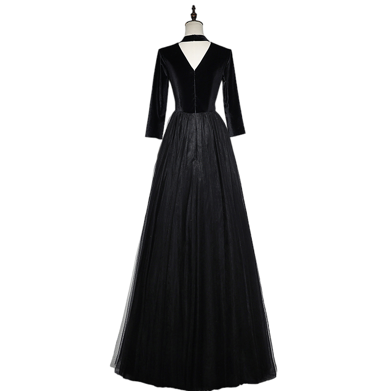 Plus Size High Neck Black Tulle Evening Dress
