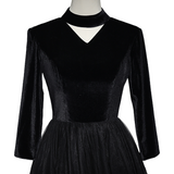 Plus Size High Neck Black Tulle Evening Dress