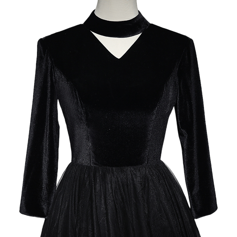 Plus Size High Neck Black Tulle Evening Dress