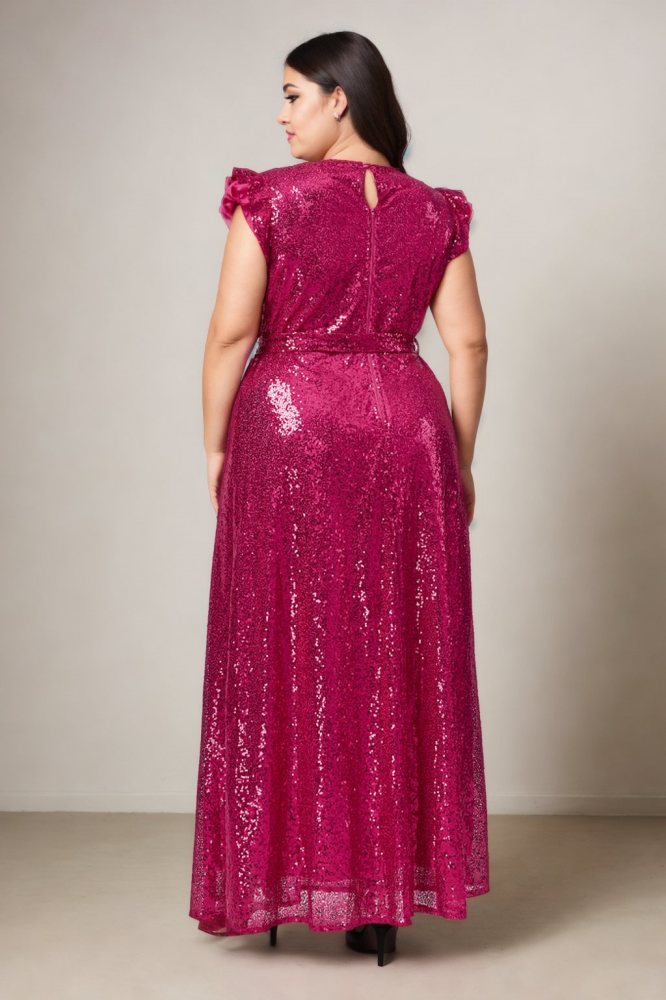 Plus Size Hot Pink Evening Dress - Back View