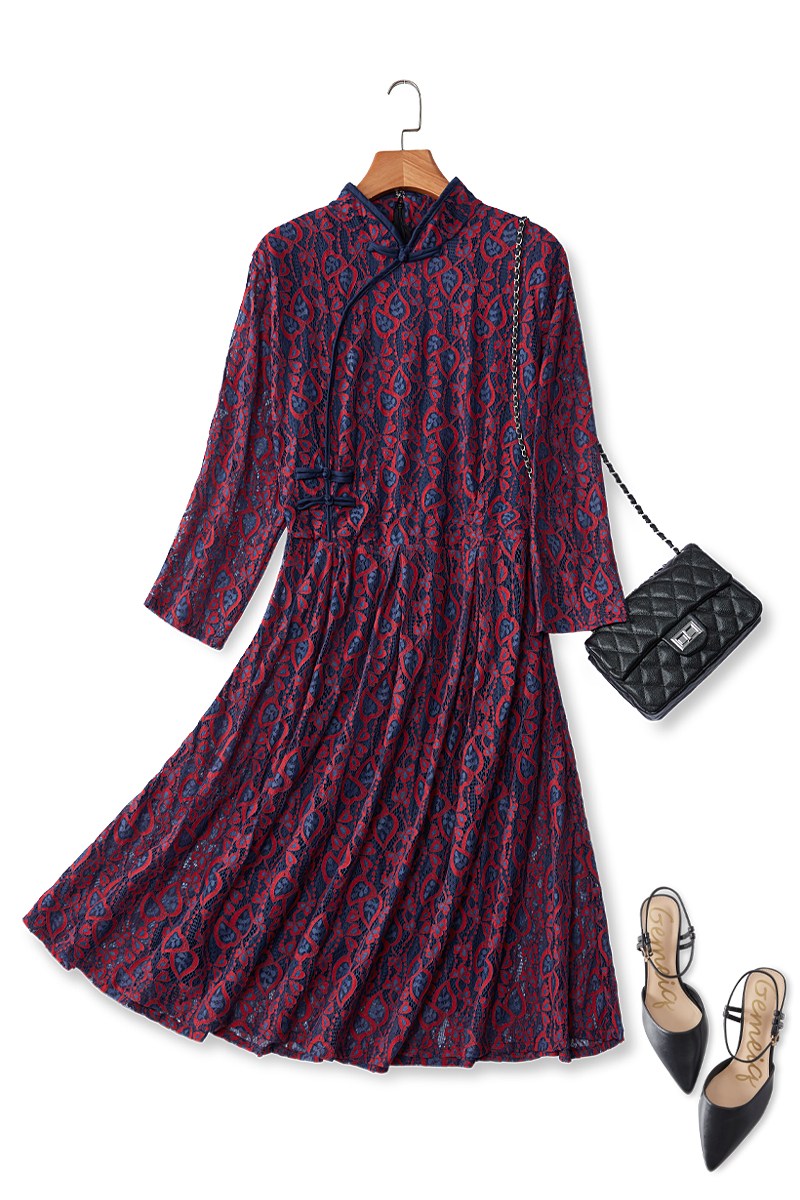 Plus Size Lace Long Sleeve Cheongsam