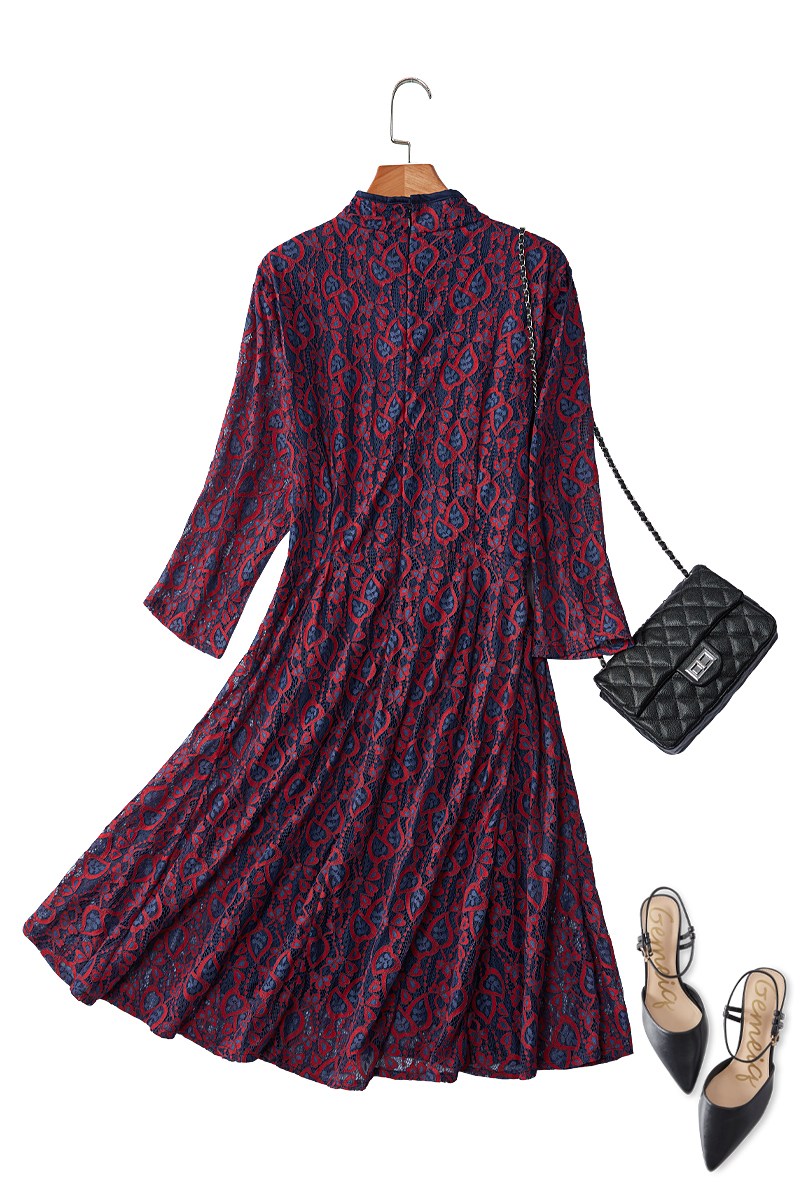 Plus Size Lace Long Sleeve Cheongsam - back view