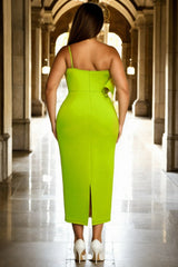 Plus Size Lime Green Pencil Cocktail Dress - Back View