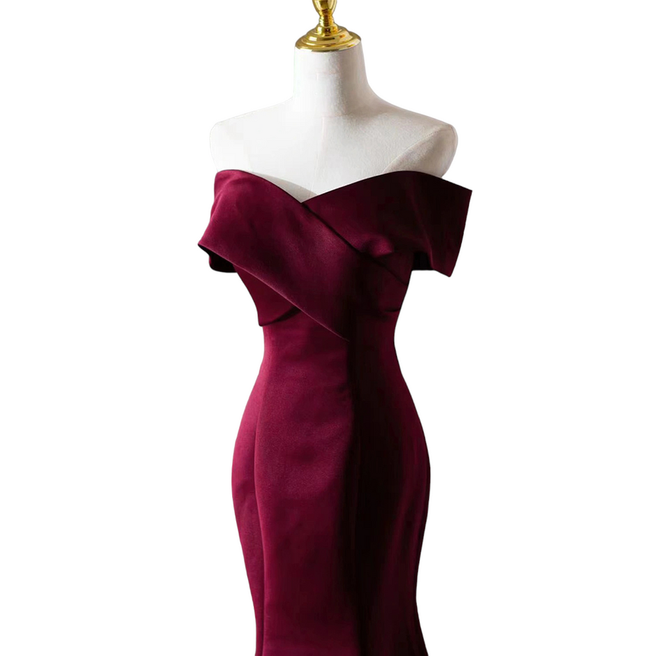Plus Size Maroon Red Off Shoulder Gown