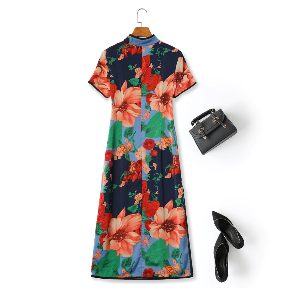 Plus Size Modern Cheongsam Dress - Back View