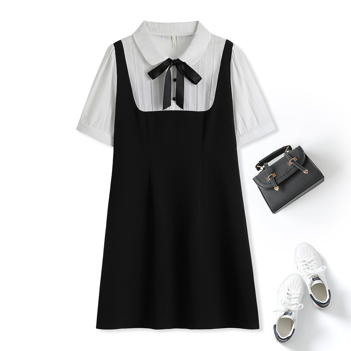 Monochrome spot pinafore dress deals