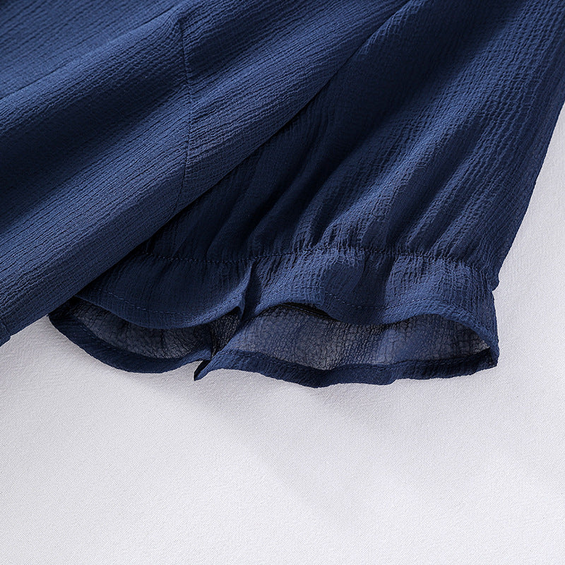 Cap Sleeves Chiffon Dresses with Ivory Bodice Blue Plus Size