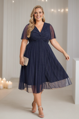 Plus Size Navy Fit and Flare Cocktail Dress