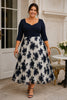 Lucienne Plus Size Navy Floral Wedding Guest Midi Dress