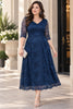 Cécile Plus Size Navy Lace Midi Cocktail Dress