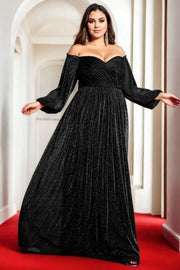 Plus Size Off Shoulder Long Sleeve Evening Dress - Black