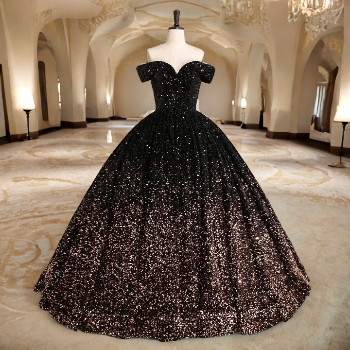 Plus Size Ombre Gown - Black to Gold Ombre