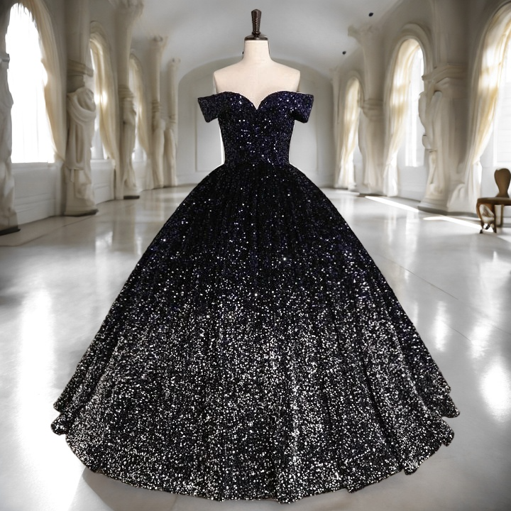 Plus Size Ombre Gown - Navy Blue to Silver Ombre