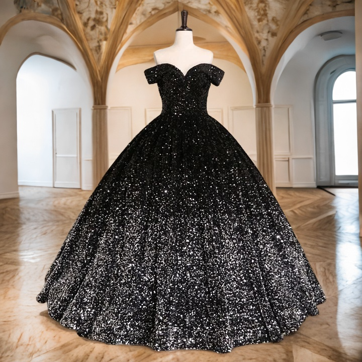 Plus Size Ombre Gown - Black to Silver Ombre