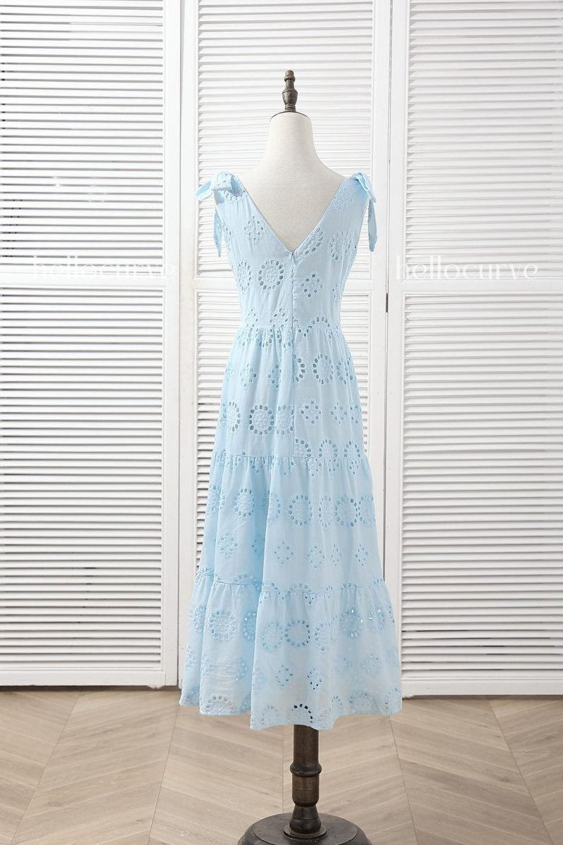 Plus Size Pastel Blue Lace Dress - back view