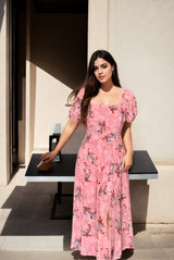 Plus Size Pink Floral Dress - Close Up