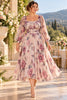 Melina Pink Floral Square Neck Wedding Guest Dress