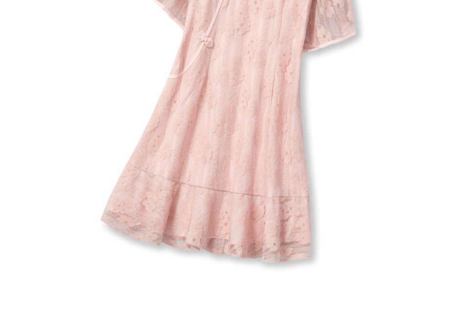 Amaya Plus Size Pink Lace Qipao