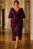 Elise Plus Size Plum Wrap Cocktail Midi Dress