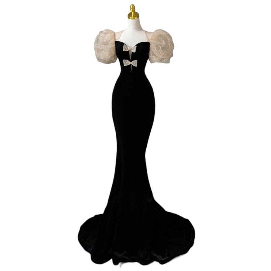 Plus Size Puff Sleeve Fishtail Gown