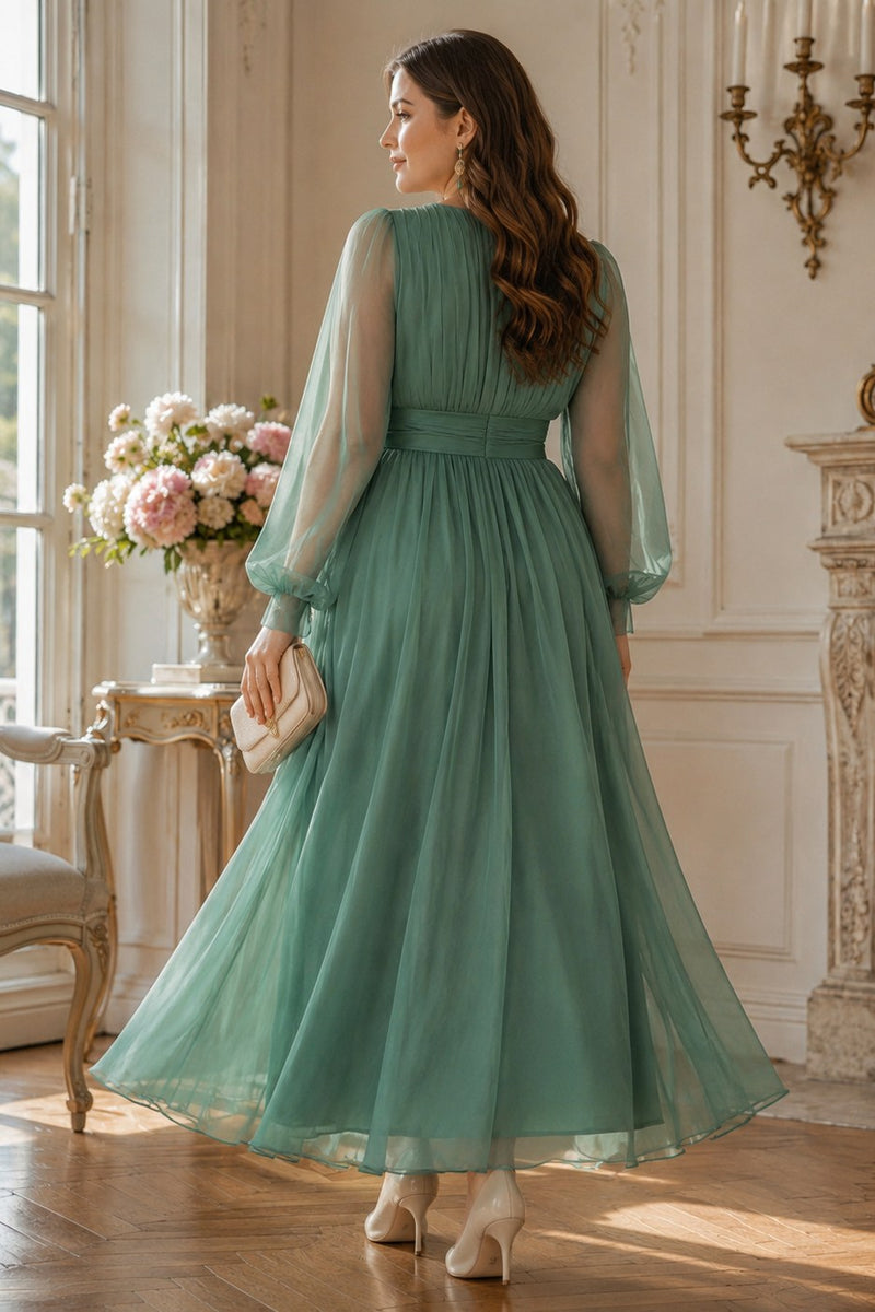 Sylvie Plus Size Sage Green Chiffon Long Sleeve Maxi Dress