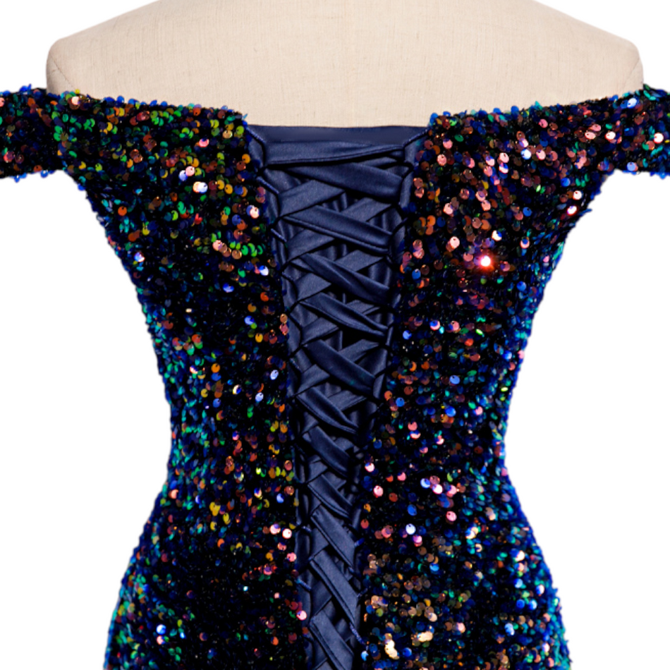 Plus Size Sequins Off Shoulder Fishtail Gown
