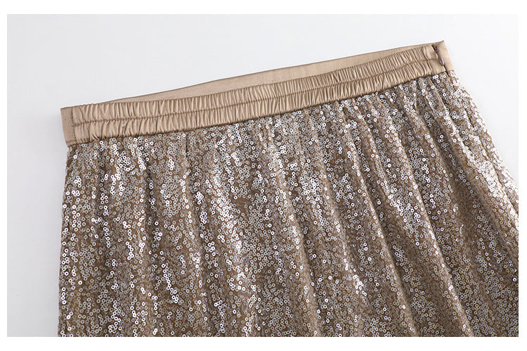 Plus Size Sequins Midi Skirt