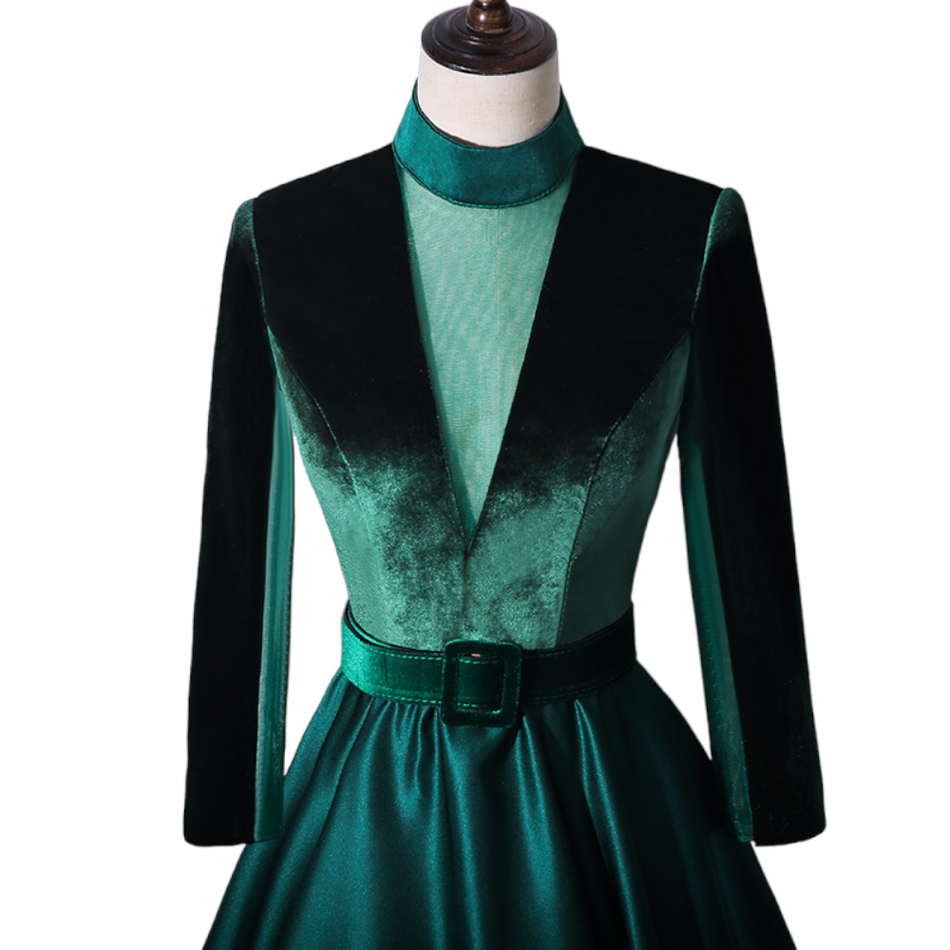 Plus Size Emerald Green Long Sleeve Gown