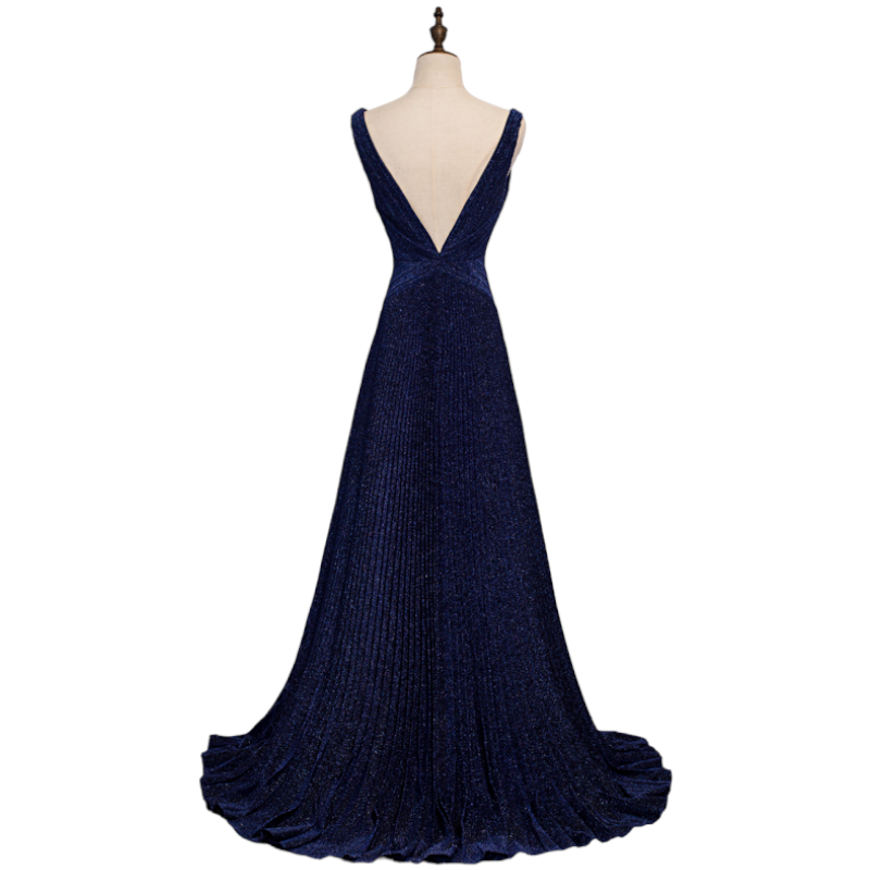 Plus Size Plunge V Neck Navy Evening Dress