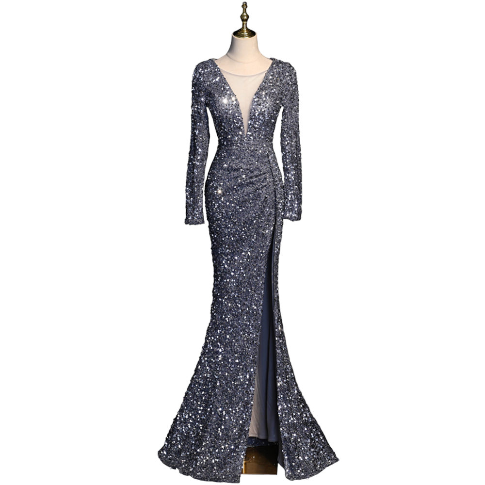 Plus Size Sexy Women Clothes High Slit Waist Dress Sequined Evening Dress High Split main image 0