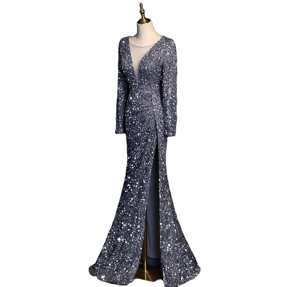 Plus Size Sexy Sequins Long Sleeve Evening Dress– Hello Curve