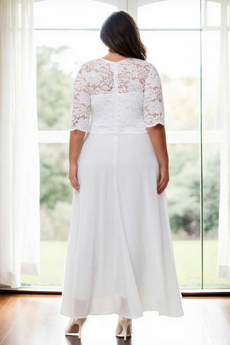 Adina Plus Size White Lace Formal Maxi Dress– Hello Curve