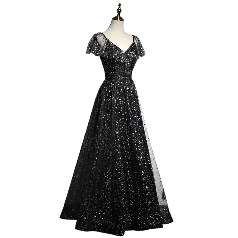 Plus Size Stars Black Formal Maxi Dress - Side View