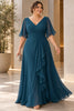 Renata Plus Size Teal V-Neck Chiffon Formal Gown