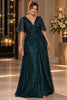 Elle Plus Size Teal Sequin Evening Dress with Sleeves