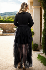 Plus Size Trench Coat Tulle Maxi Dress - Back View