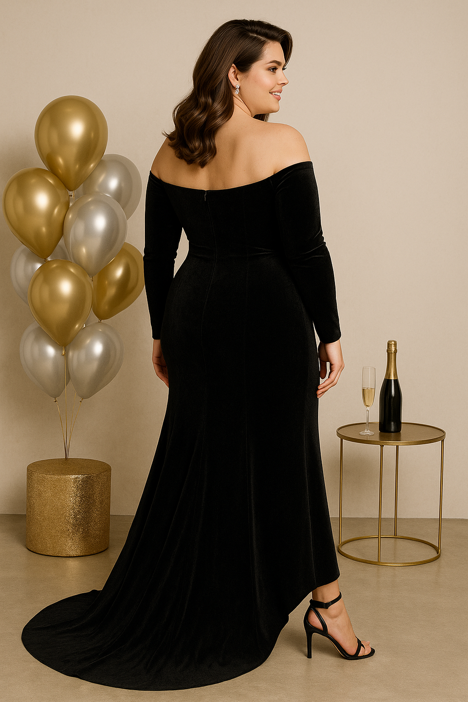Plus Size Velvet Off Shoulder Gown