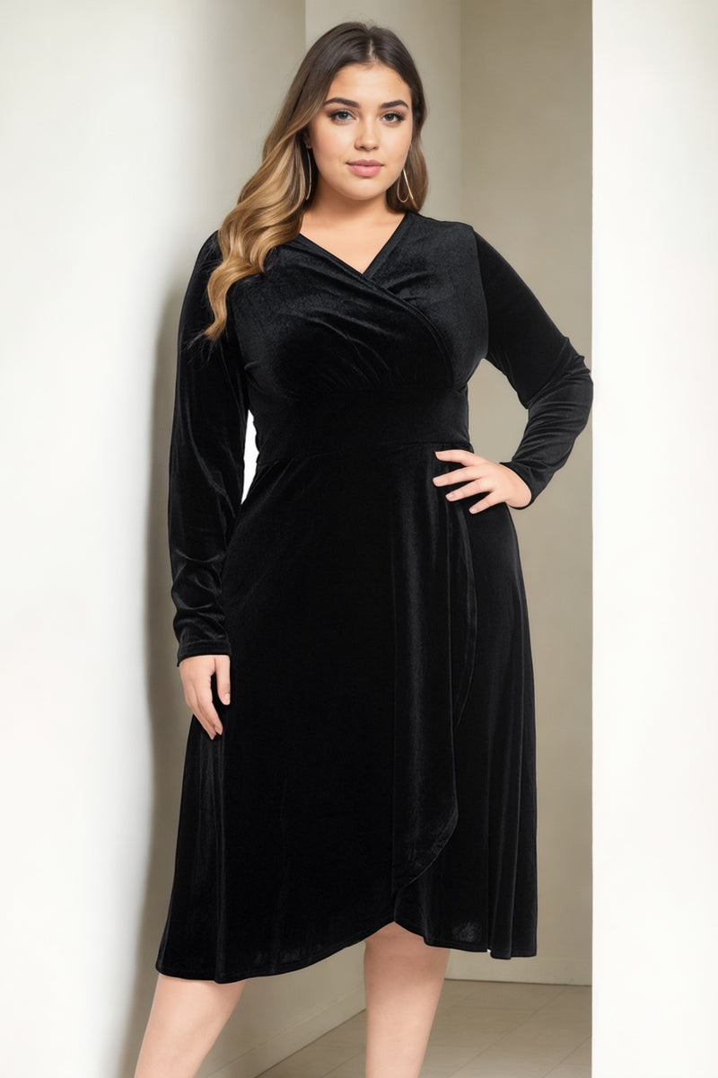 Izzy Plus Size Velvet Wrap Long Sleeve Dress Hello Curve Izzy Plus Size Velvet Wrap Long Sleeve Dress Hello Curve