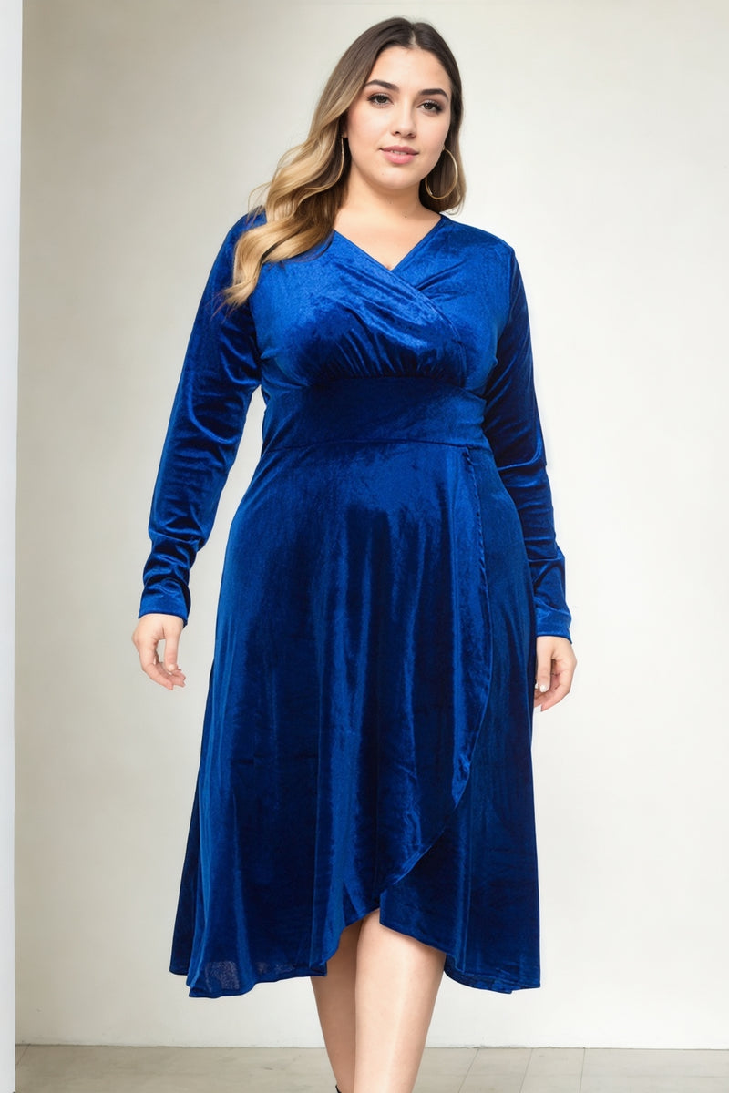 Izzy Plus Size Velvet Wrap Long Sleeve Dress– Hello Curve