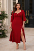 Sera Plus Size Wedding Guest Midi Dress with 3/4 Sleeves