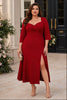 Sera Plus Size Wedding Guest Midi Dress with 3/4 Sleeves